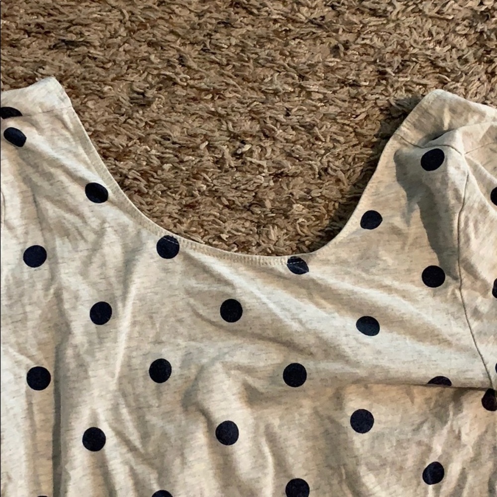 blue and white poka dot shirt